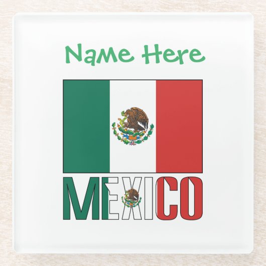 Personalisiertes Mexiko-Flaggen-Name-Design Glasuntersetzer (Vorderseite)