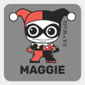 Personalisiertes Mini Harley Quinn Kids-Label Quadratischer Aufkleber (Vorderseite)