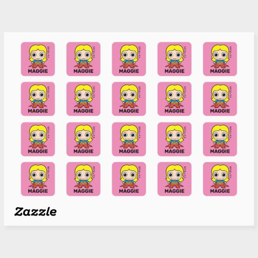 Personalisiertes Mini-Supergirl-Kids-Label Quadratischer Aufkleber (Blatt)
