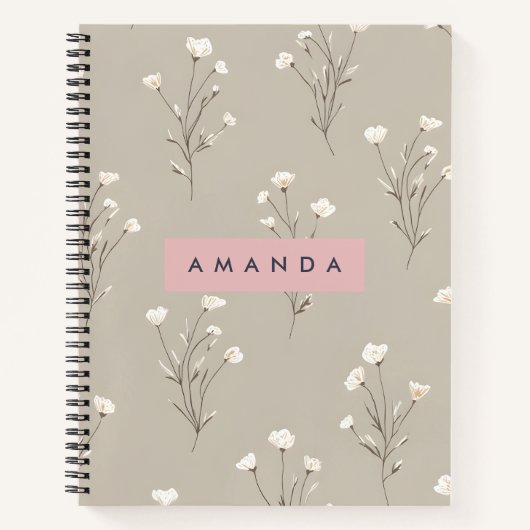 Personalisiertes Minimal-Beige-Blumendesign Notizblock (Vorderseite)