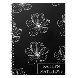 Personalisiertes minimales schwarzes Florales mit Notizblock