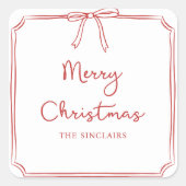 Personalisiertes Minimalistisches Bow Design Weihn Quadratischer Aufkleber (Vorderseite)