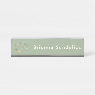 Personalisiertes minimalistisches hellgrünes Busin Schreibtischnamensplakette