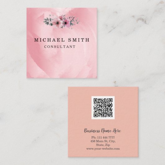 Personalisiertes Minimalistisches QR-Logo Quadratische Visitenkarte (Vorne/Hinten)