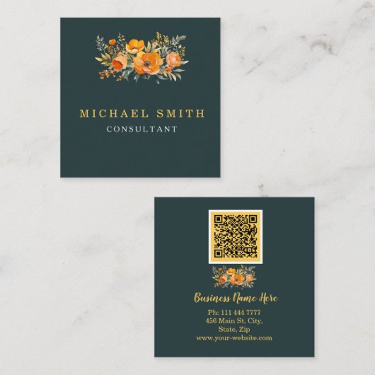 Personalisiertes Minimalistisches QR-Logo Quadratische Visitenkarte (Vorne/Hinten)