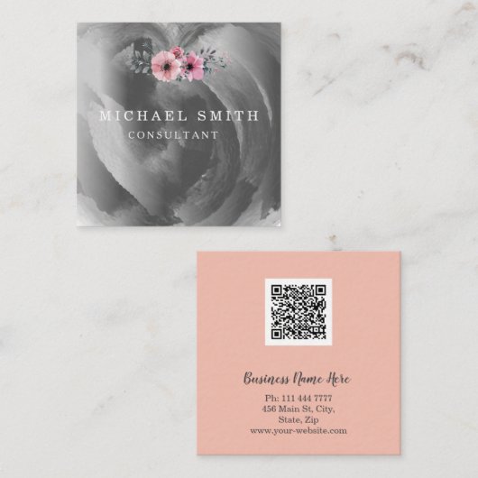 Personalisiertes Minimalistisches QR-Logo Quadratische Visitenkarte (Vorne/Hinten)