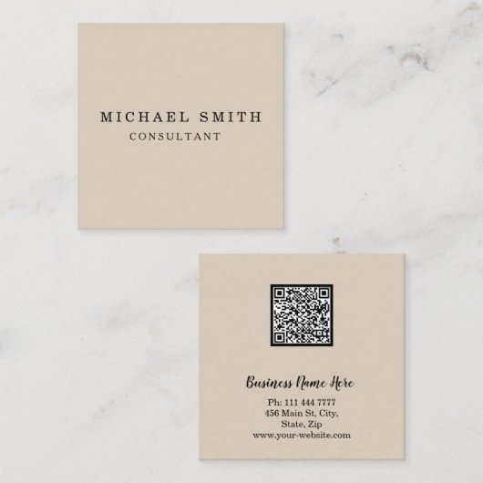 Personalisiertes Minimalistisches QR-Logo Quadratische Visitenkarte (Vorne/Hinten)