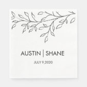 Personalisiertes Minimalistisches Sketch Leaf Serviette (Vorderseite)