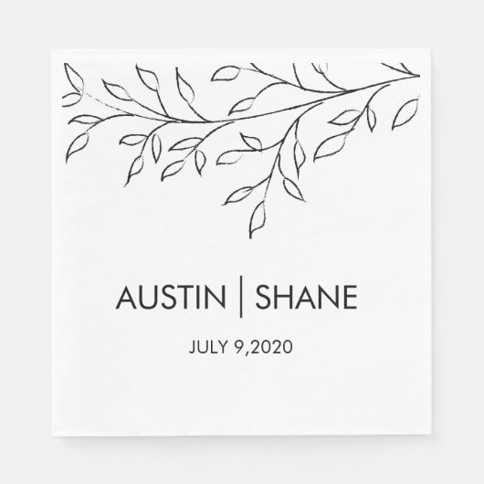 Personalisiertes Minimalistisches Sketch Leaf Serviette (Vorderseite)