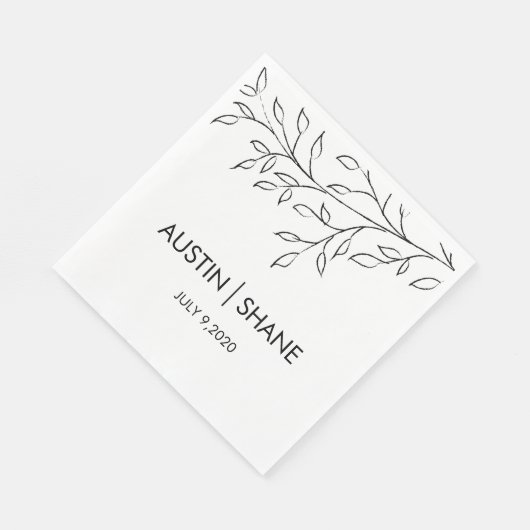 Personalisiertes Minimalistisches Sketch Leaf Serviette (Ecke)