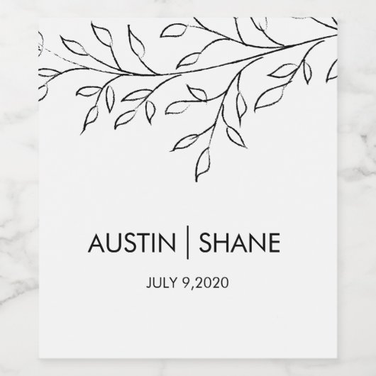 Personalisiertes Minimalistisches Sketch Leaf Weinetikett (Einzelnes Label)