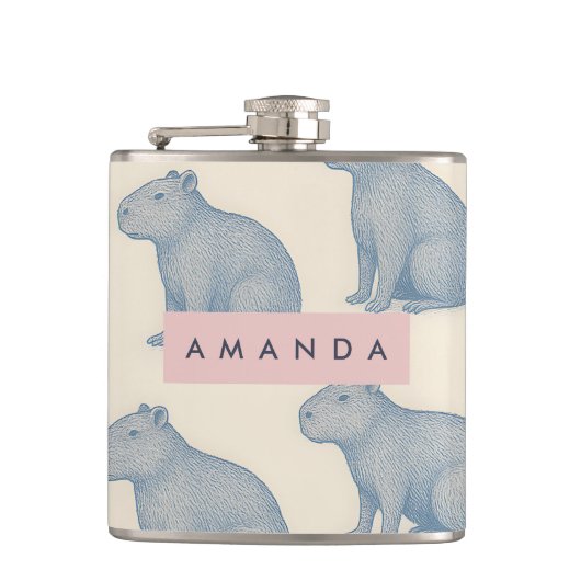 Personalisiertes minimalistisches süßes Capybara-M Flachmann (Vorderseite)