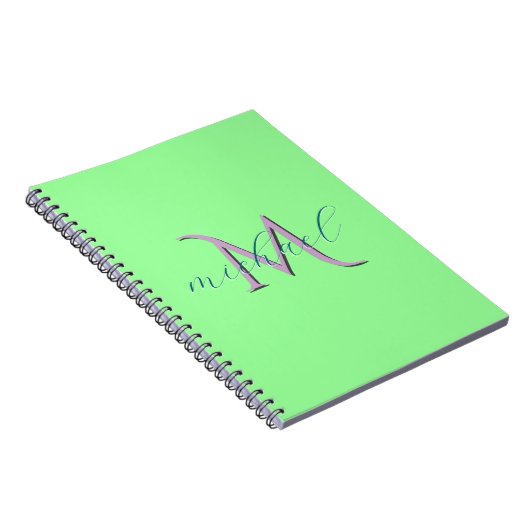 Personalisiertes Mintgrün-Monogramm-Initial und Na Notizblock (Rechte Seite)