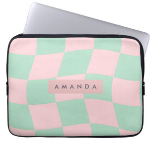 Personalisiertes Mintgrün und Rosa Kariert Laptopschutzhülle