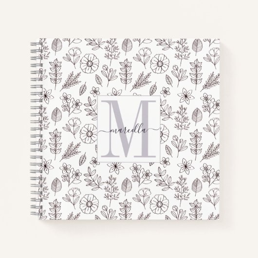 Personalisiertes Mit Monogramm Blumenmuster Notizblock (Vorderseite)