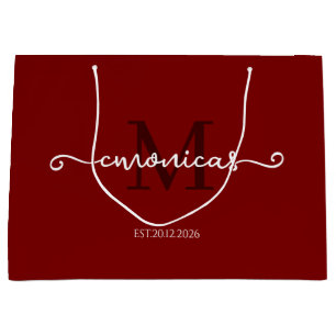 Personalisiertes Mit Monogramm Stylish Dark Red Große Geschenktüte