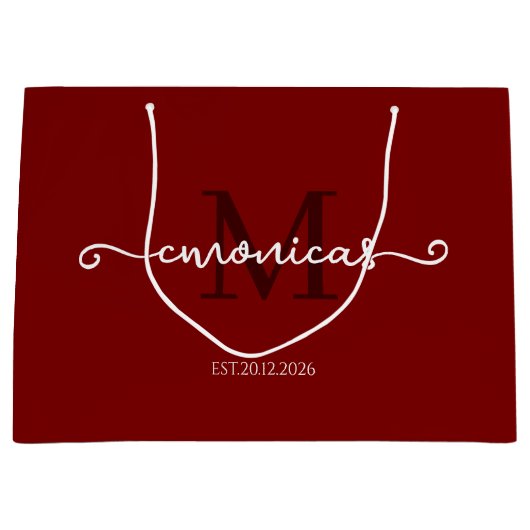 Personalisiertes Mit Monogramm Stylish Dark Red Große Geschenktüte (Vorderseite)
