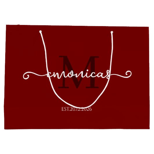 Personalisiertes Mit Monogramm Stylish Dark Red Große Geschenktüte (Rückseite)