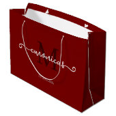 Personalisiertes Mit Monogramm Stylish Dark Red Große Geschenktüte (Rückseite Schrägansicht)