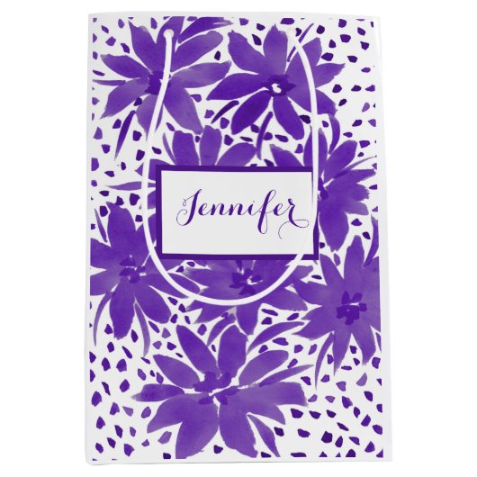 Personalisiertes mittelflorales Design Lila Gesche Mittlere Geschenktüte (Vorderseite)