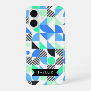 Personalisiertes modernes blaues Mint geometrisch iPhone 16 Hülle