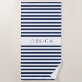 Personalisiertes, modernes, blaues Streifenmuster Strandtuch (Vorderseite)
