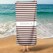 Personalisiertes modernes braunes Streifenmuster Strandtuch
