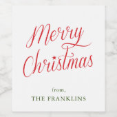 Personalisiertes, modernes Drehbuch Frohe Weihnach Weinetikett (Einzelnes Label)