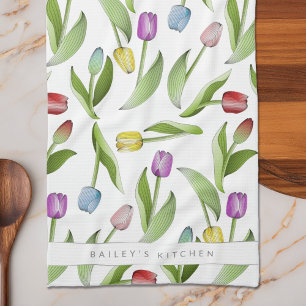 Personalisiertes modernes farbenfrohes Tulpen-Blum Geschirrtuch