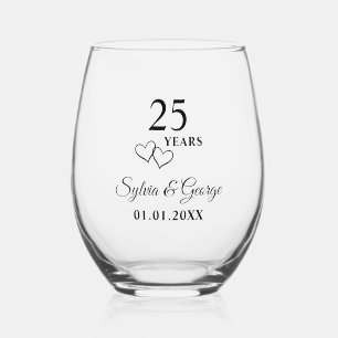 Personalisiertes modernes Geschenk zum 25. Hochzei Weinglas Ohne Stiel