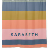 Personalisiertes, modernes gestreiftes blaues Pfir Duschvorhang (Vorderseite)