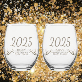 Personalisiertes modernes glückliches neues Jahr 2 Weinglas Ohne Stiel
