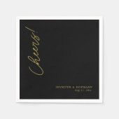Personalisiertes modernes Gold "Cheers"! Schwarze Serviette (Vorderseite)