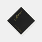 Personalisiertes modernes Gold "Cheers"! Schwarze  Serviette (Ecke)