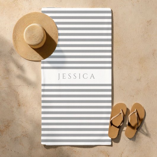 Personalisiertes modernes graues Streifenmuster Strandtuch