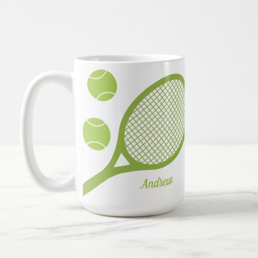 Personalisiertes, modernes Green Tennis Ball Racke Kaffeetasse (Links)
