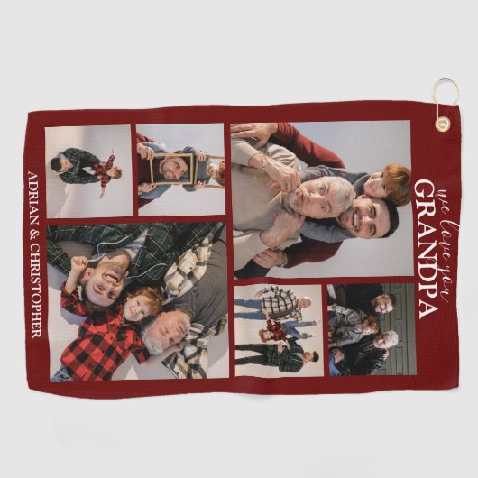 Personalisiertes modernes Großvater | 6 Foto Golfh Golfhandtuch (Horizontal)