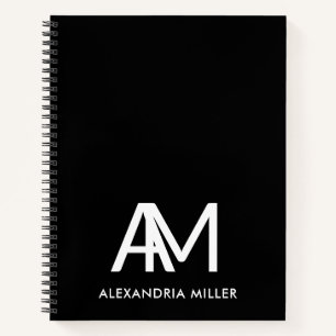 Personalisiertes, modernes Monogram Black Spiral N Notizblock