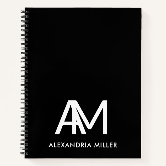 Personalisiertes, modernes Monogram Black Spiral N Notizblock (Vorderseite)