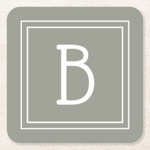 Personalisiertes modernes monogrammiertes Salbeigr Rechteckiger Pappuntersetzer