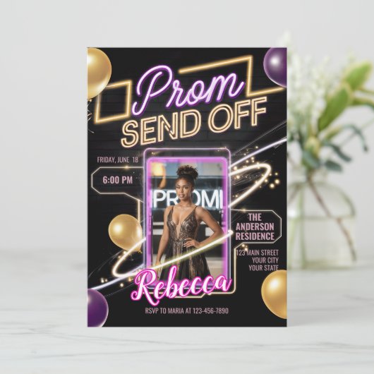 Personalisiertes modernes Prom abschicken schwarz- Einladung (Stehend Vorderseite)