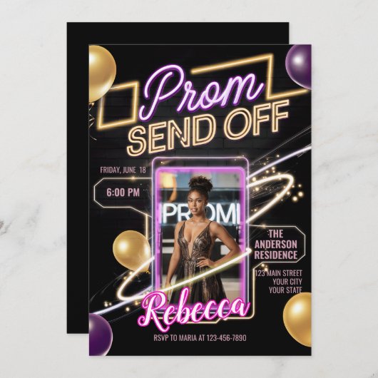Personalisiertes modernes Prom abschicken schwarz- Einladung (Vorne/Hinten)