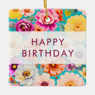 Personalisiertes modernes Retro-Blumen-Geburtstags Keramikornament