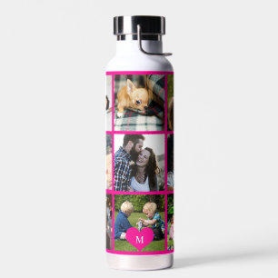 Personalisiertes modernes rosa Fotocollage-Monogra Trinkflasche