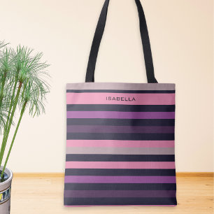 Personalisiertes modernes rosa lila Streifenmuster Tasche