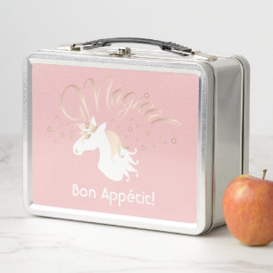 Personalisiertes modernes rosa magisches Einhorn f Metall Brotdose