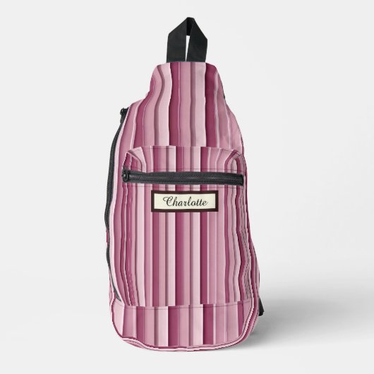 Personalisiertes, modernes rosa Mauve Strip Sling  Crossbody Bag (Vorderseite)