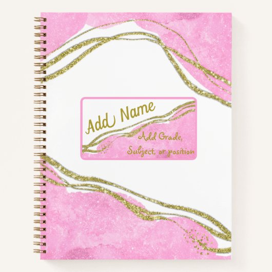 Personalisiertes, modernes Rosa- und Gold-Notebook Notizblock (Vorderseite)
