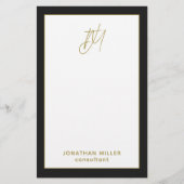 Personalisiertes, modernes Schwarz-Gold-Monogramm Briefpapier (Vorderseite)