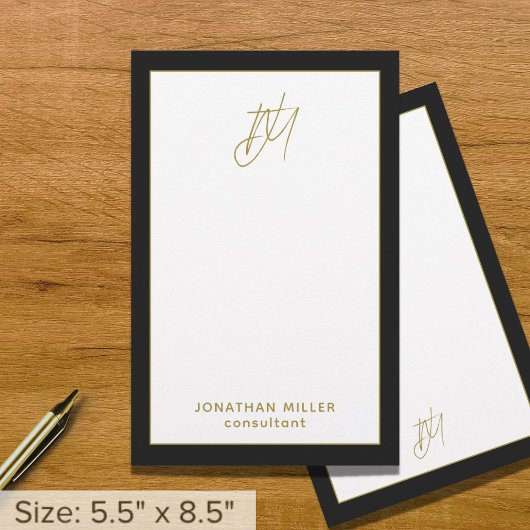 Personalisiertes, modernes Schwarz-Gold-Monogramm Briefpapier